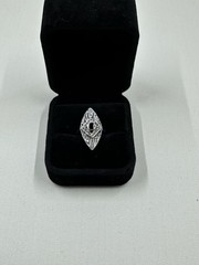 Antique Art Deco 1920s Revival Marquise Black Onyx and Marcasite Sterling Silver