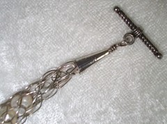 Vintage 925 Sterling Silver Chainmaille Pearl Viking Dragon Tail Toggle Bracelet