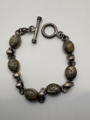 Vintage Sterling Silver Bird’s Eye Jasper Toggle Bracelet 6” Small Wrist