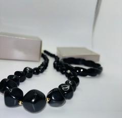 Vintage 1986 Avon Modern Art Bangle Bracelet And Necklace Chunky Black w/Box