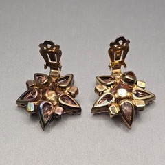 Vintage Pink Rhinestone Starburst Clip On Earrings Peach Mid Century Modern