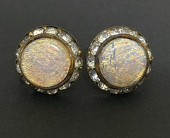 Vintage Rhinestone & Faux Cabochon Fire Opal Gold Tone 3/4″ Screw Back Earrings