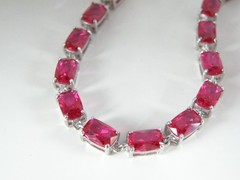Sterling Silver 925 Lab Created Pink Ruby Tennis Bracelet 8″