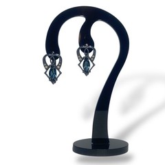 Vintage Earrings Silver Tone Heart Shape Blue Marquise Cut Stone Costume Jewelry