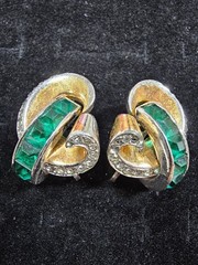 Vintage Faux Emerald Earrings Screwback Gold Tone Vintage Jewelry