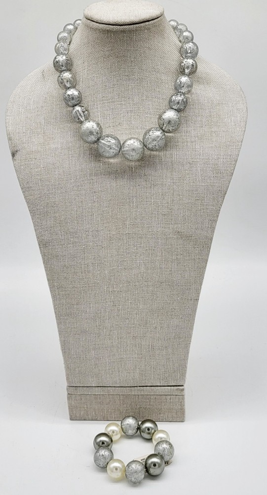 Miriam Haskell Lucite fashion necklace and stretch bracelet, faux mercury glass