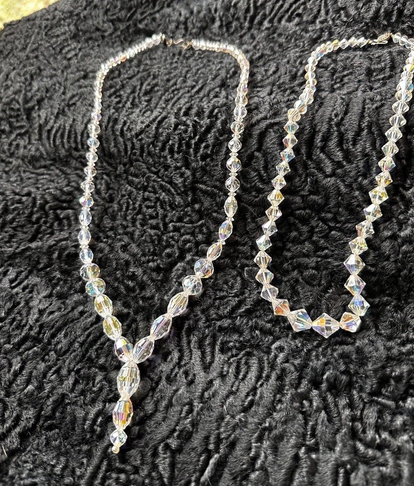 ART DECO Crystal Necklace Lot 2 Hand Strung Brilliant Heirloom Romantic Sparkle