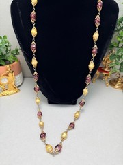 Stunning Amethyst Glass & Baroque Imitation Pearl Necklace Gold Tone 31”