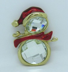 VTG SPARKLING CRYSTAL & ENAMEL CHRISTMAS SNOWMAN BROOCH IN BOX MERRY & BRIGHT?