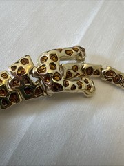 VTG Articulated Leopard Shoulder Brooch Gold Tone Amber Enamel Big Cat Pin 1980s