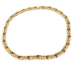 Vtg Gold Tone Link Necklace Amber Color Rhinestones Mid Century Choker 14″