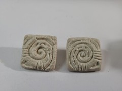 Vintage Mosiac Tile Fossil Swirl Porcelain White Earrings Ornate 1 inch