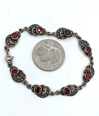 Vintage Bracelet Sterling Silver Garnet Marcasite Link 925