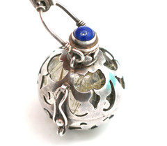 VTG Sterling Silver Golden Rutilated Quartz Harmony Ball w/ Lapis Lazuli Pendant