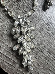 Vintage Weiss 3 Piece necklace and earring set Clear Round & Marquise rhinestone