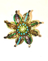 Vintage Carol Dauplais Jeweled Sunburst Flower Brooch