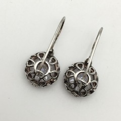 Vintage Sterling Silver Fancy Bezel 14mm CZ Dangle Earrings Marked 925 9g #68