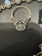 Vintage 925 Sterling Silver Rainbow Moonstone Jewelry Lot Bracelet Ring Earrings
