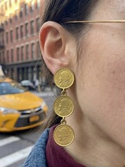 MaryBee Jewelry Vintage Feux Coin Earrings Currency Jewelry Gold Tone