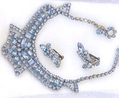 Vintage 1950s Pastel Blue Rhinestone Bib Choker Necklace Earring Set