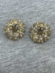 Vintage Signed Weiss Goldtone Clear And AB Crystals Rhinestones Clip On Earrings