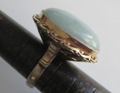Sz 5.75 BIG BOLD VINTAGE STERLING SILVER CELEDON JADE SOLITAIRE RING TAIWAN