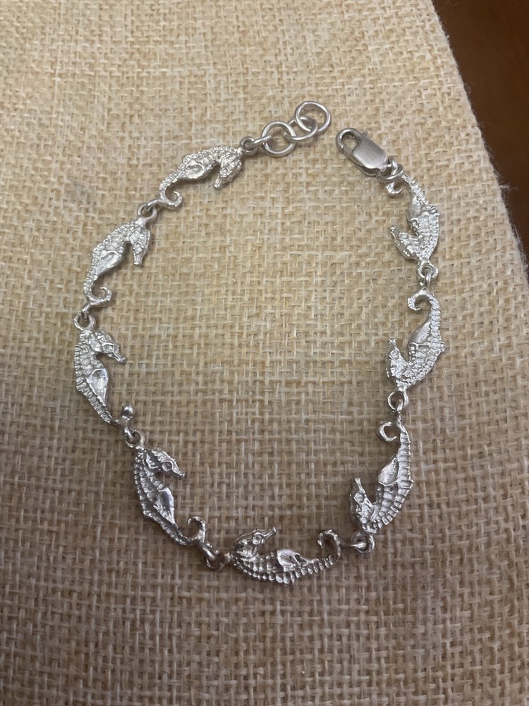 Vintage Sterling Silver 925 Seahorse Bracelet 7 3/4″ Length
