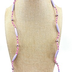 Vintage Lavender Purple Beaded Strand Necklace Long Boho Faux Pearl Mixed Beads