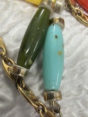 Vintage Bohemian Dangling Multicolor Oblong Beads Gold Plated 24” Necklace