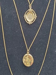 Vintage Goldette Gold Tone Triple (3) Strand Necklace W/ Locket & Medusa? Face