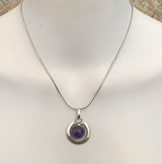 Sterling Silver Minimalist Necklace Modernist Solid Purple Stone Men Women VTG