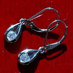 14k white gold earrings 0.25ct natural diamond 1.0″ teardrop dangle 2.50gr N3344