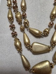Vintage Lauren Conrad Triple Strand Beaded Necklace Gold Filagree, Matte & Shiny