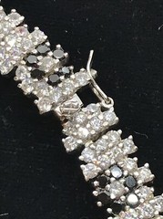 Vintage 925 Sterling Silver Onyx Clear Cubic Zirconia Elegant Statement Necklace