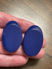 Kai-Yin Lo Signed Earrings Modernist Lapis Blue Clip-on 1.5″ Hong Kong Designer