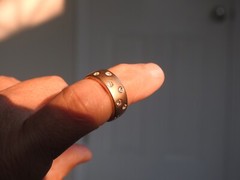matte gold electroplate band ring with inset clear rhinestones 6
