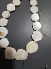 Vintage Mother Of Pearl Stone Beaded Necklace Flat Hexagon Beads Estate Sale