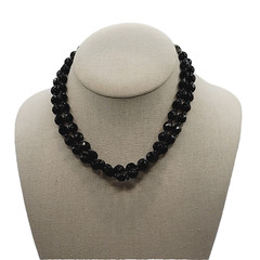 Black Glass Bead Necklace Double Strand West Germany Vintage 1950 1960s 16 Inch