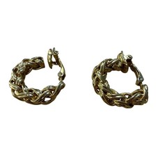 Trifari Clip On Hoop Earrings Gold Tone Twisted Chain Statement Classic Elegant