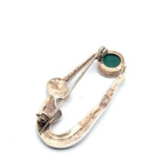 .925 Sterling Silver Green Onyx & Marcasite Art Deco Beauty Pin, 5.3g