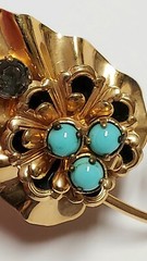 Barclay Brooch Pin Pendant 12kt 1/20 Gold Filled Faux Turquoise Enamel Leaf