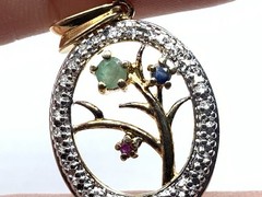 Ross Simons Gold Plated Sterling Silver Rhodium Multi Gemstones Tree Pendant