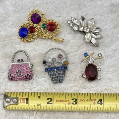 Brooch Lot of 5 Sparkly Pins Vintage to Now Mixed Styles