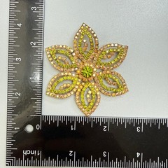 Large Vintage AB Rhinestone Flower Brooch Earrings Set 3″ Pink Green MCM Chic