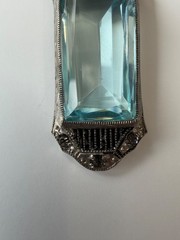 Antique Art Deco Approx. 11Ct 22x11mm Aquamarine Colored 835 Silver Pendant