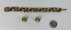 Vintage 1980s Multi-Colored Crystal gem BRACELET & EARRING SET