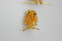 Owl Brooch LOT scatter bird birds pin rhinestone gold tone wire XL13