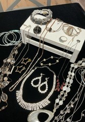 Vintage To Modern Mixed Estate Costume Jewelry Lot Silver Tone Rhinestones More