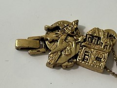 Vintage Halloween Gold Tone Charm Slide Bracelet Witch Pumpkin Haunted House