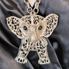 🐘Juliana D&E Lucky Elephant Puppet Necklace – Vtg Silver Filigree Book Piece
